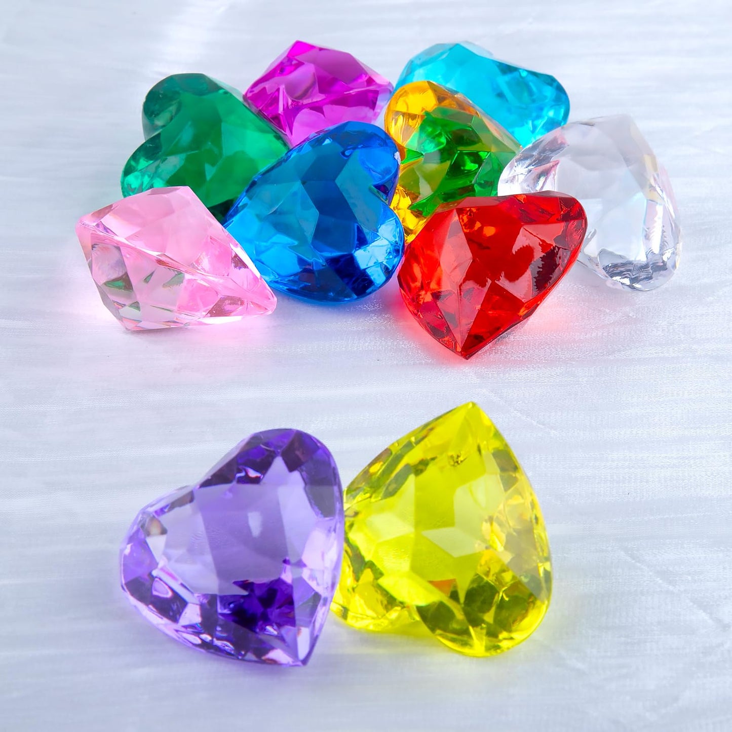 Niceup 56pcs Heart and Diamond Diving Gems 1.57in Princess Party Decoration Favors Crystal Acrylic Heart Shape Gemstones for Summer Swimming Training Pool Toys (26pcs Diamond + 30pcs Heart)