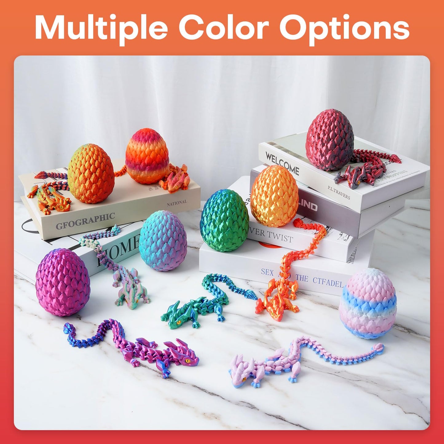 FYEFKJSA 3D Printed Dragon Eggs with Dragon Inside - 12Inch Articulated Fidget 3D Printed Animals Interesting Decorative Gift Easter Basket Essentials Stuffers (Random Twilight Mountain Range)