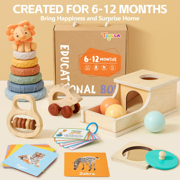 Toyssa Wooden Montessori Baby Toys 6-12 Months, 6 In 1 Baby Sensory Toys For Toddler 1-3 With Infant Stacking Rings/Object Perma