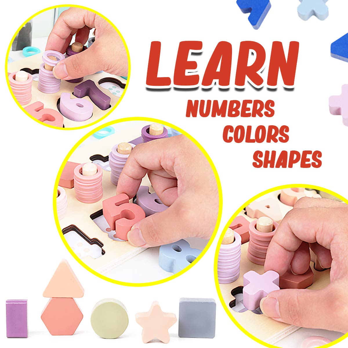 Cozybomb™ Wooden Number Puzzle For Kids - Montessori Toys For 1 Year Old Toddlers Learning Age 3 4 5 Years Old - Wooden Counting Blocks Sorting Toys Shape Block Educational Toys Preschool Stacking Toy