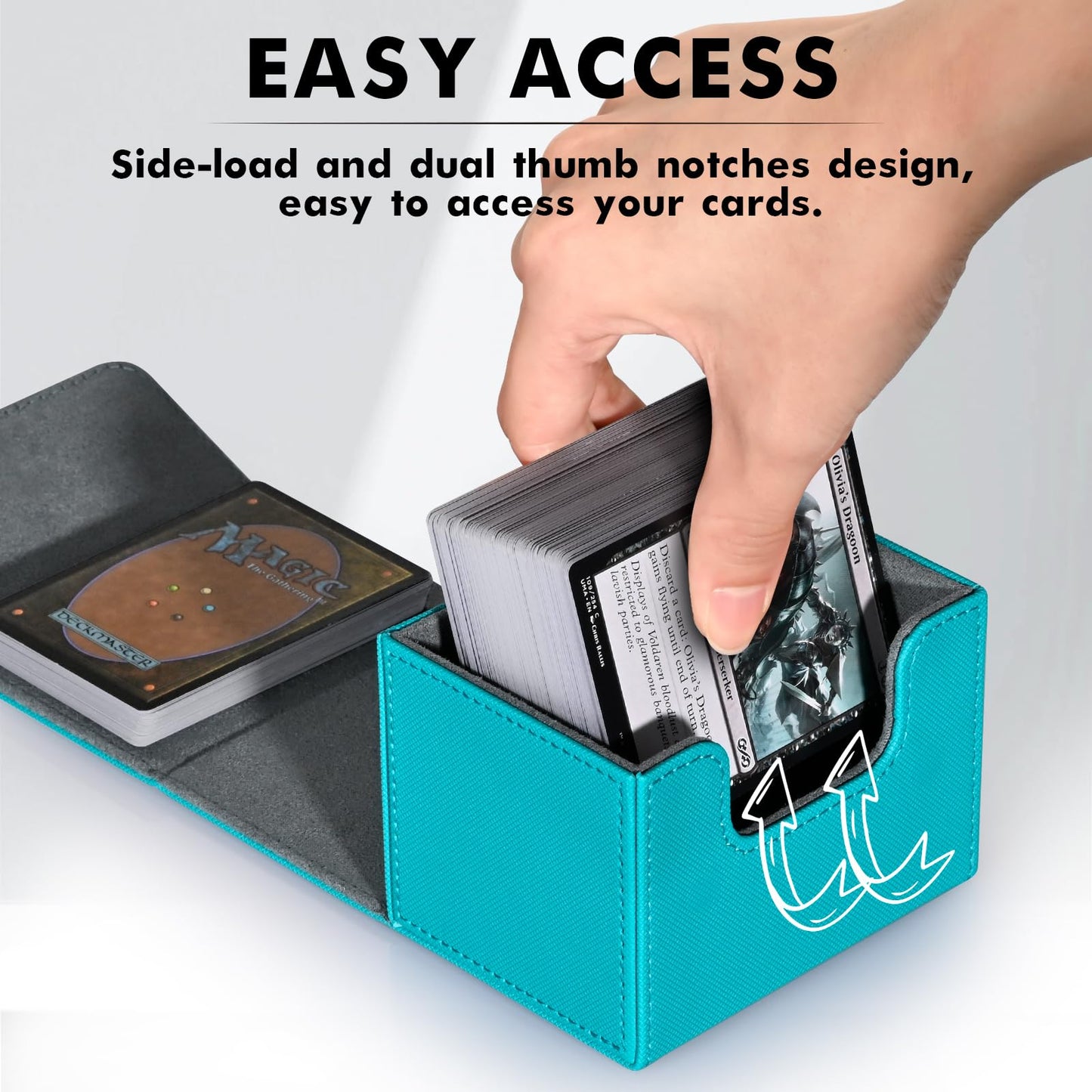 Zlca Card Deck Box For Trading Cards, Mtg Commander Deck Box Holds 120+ Single Sleeved Cards, Leather Magnetic Card Storage Box Fits For Tcg Ccg Magic Cards (Turquoise)