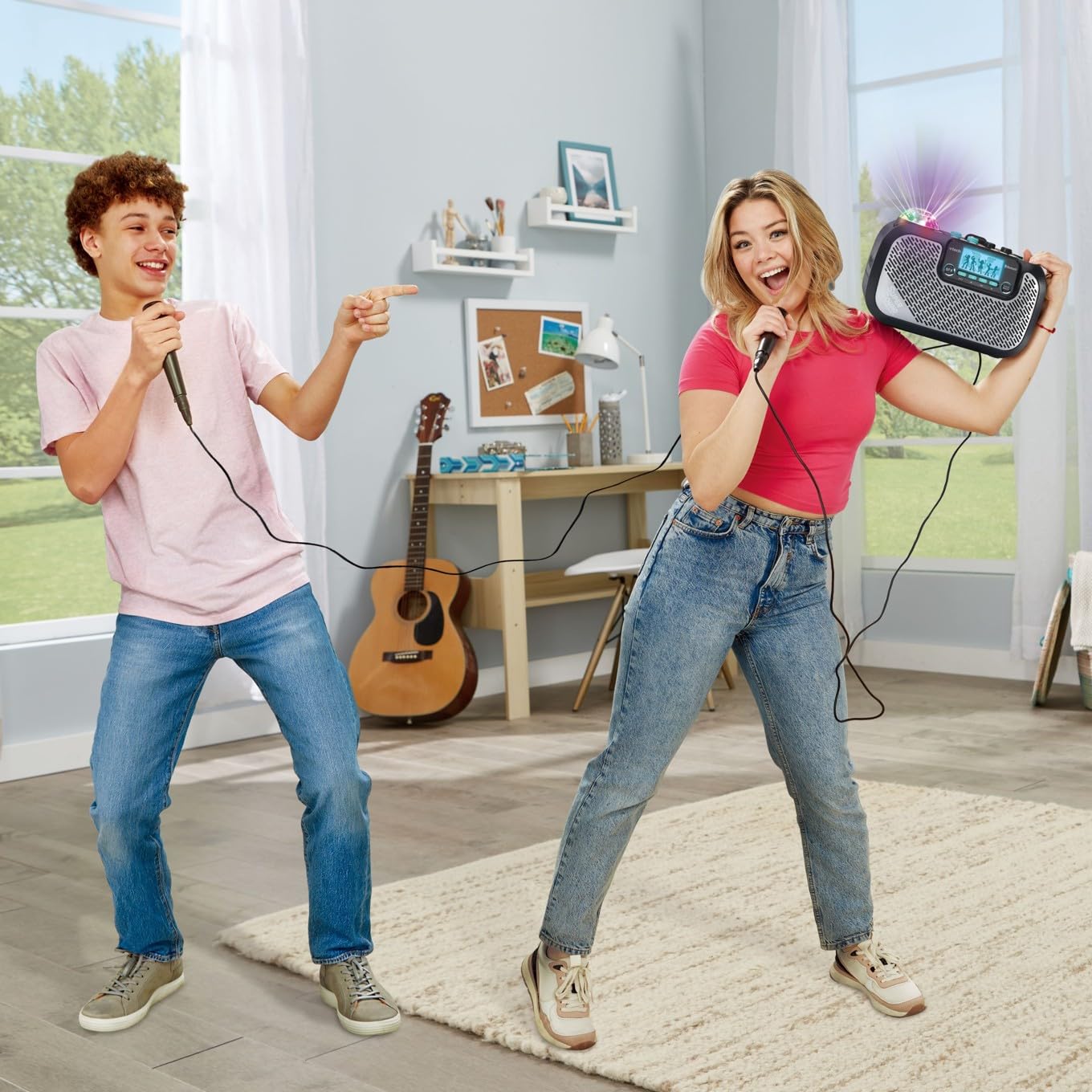 VTech Super Sound Karaoke Portable Bluetooth, 2 Mics Included, Party Lights