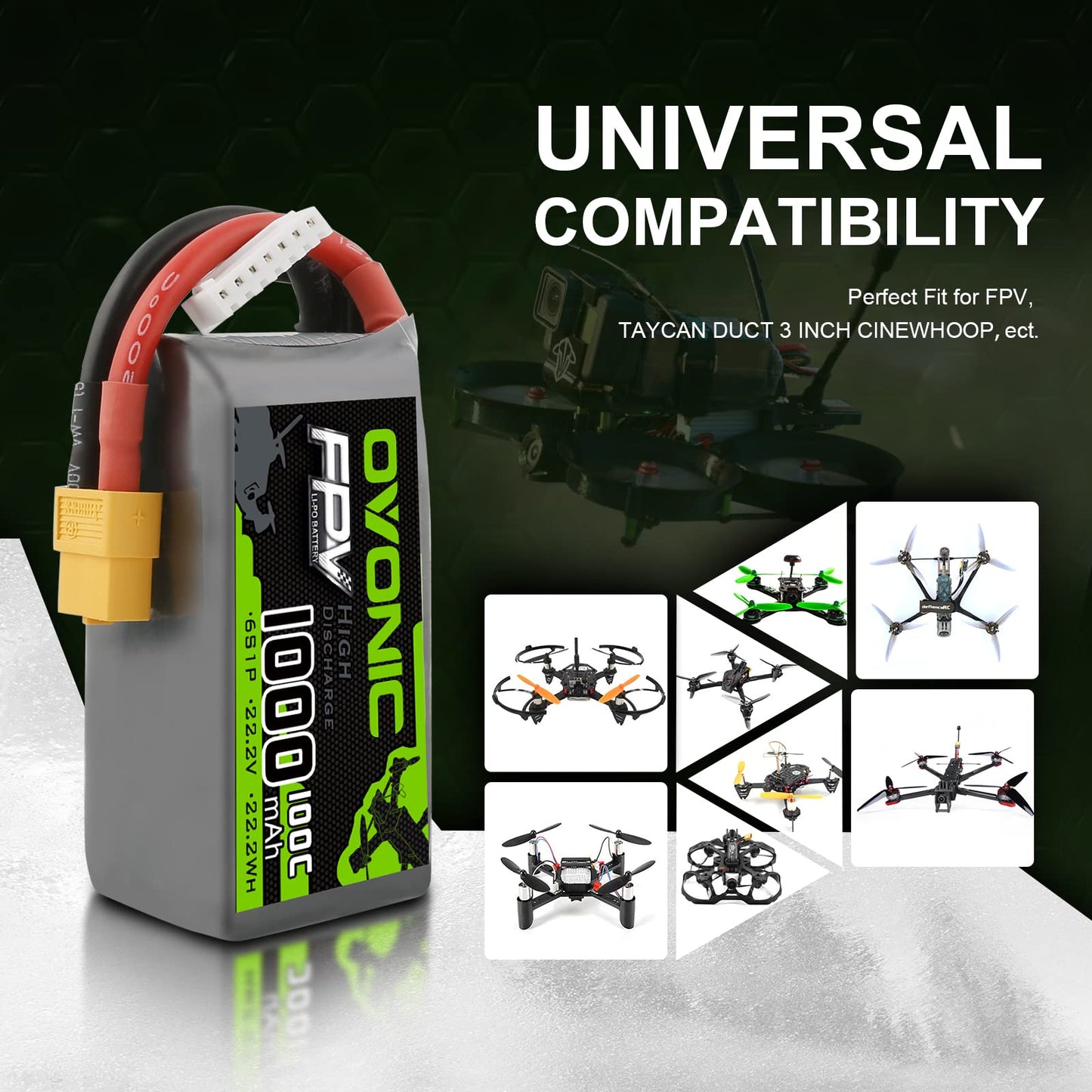 OVONIC 6s Lipo Battery 100C 1000mAh 22.2V Lipo Battery with XT60 Connector for RC FPV Racing Drone Quadcopter