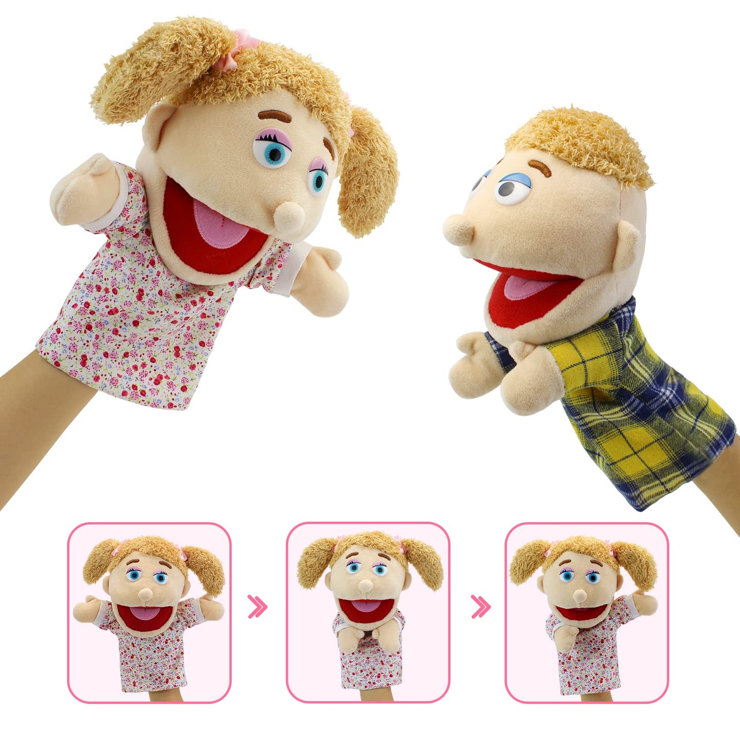 Family Hand Puppets,Puppets For Kids Role Paly Family Members 13.4 Inch Multi-Ethnic Puppets Plush Soft Hand Puppets Family Puppets Story Toys, Puppets For Girls Boys Finger Puppets Puppet Set Gifts
