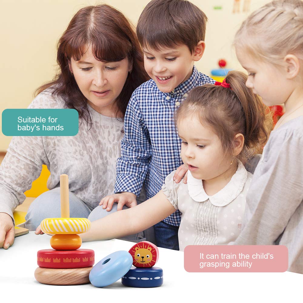 Leo & Friends Wooden Stacking Ring Toys With Lion Crested, Montessori Stacking Toys For Children 1 Years And Above, Early Baby Development Toys