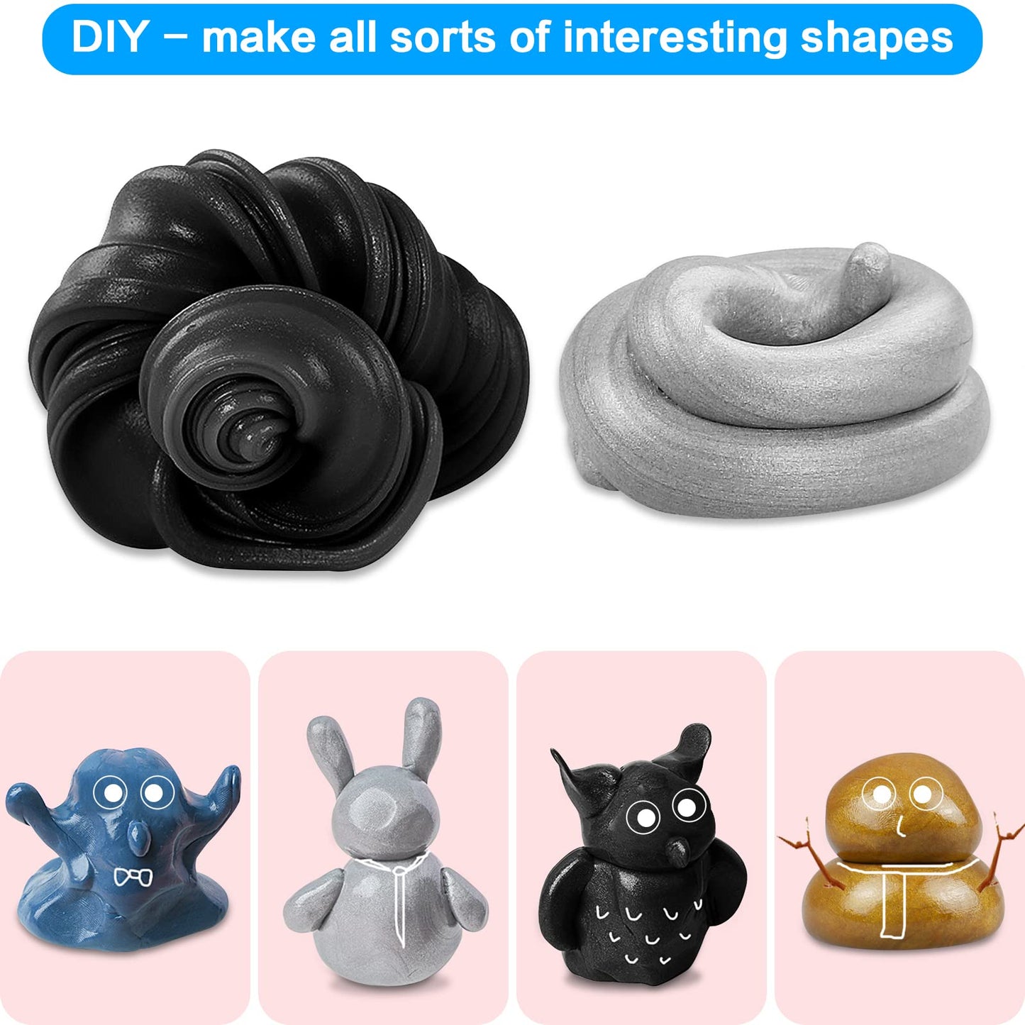 Joypro Magnetic Slime Putty, Magnetic Space Putty Slime With Upgraded Magnet Toys For Kids Adults, Fidget Toy Stress Reliever Puddy For Christmas Stocking Stuffers Birthday Gifts(2 Pack,Black&Silver)