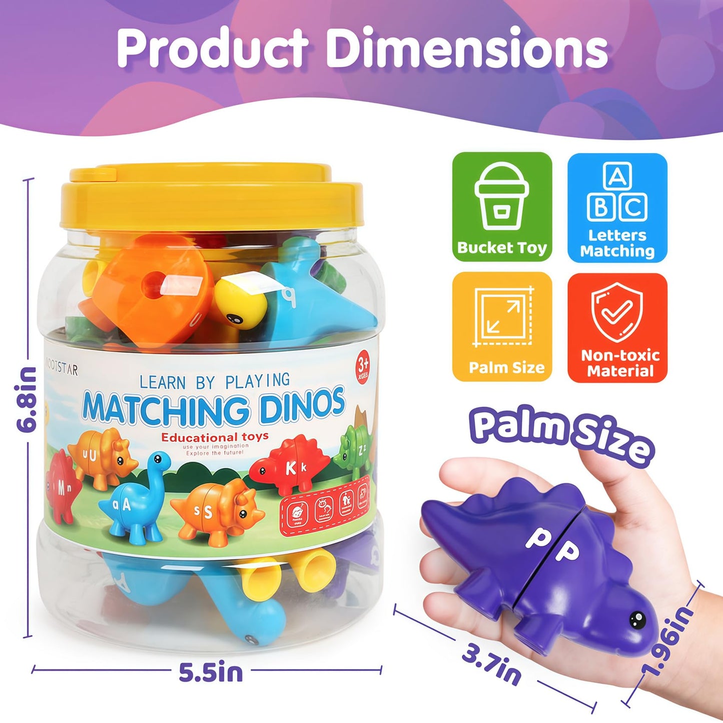Cztcdp Abc Dinosaur Learning Toys For Toddlers Double-Sided Dinosaurs Matching Game Fine Motor Skills Sensory Toy,13Pcs Montesso