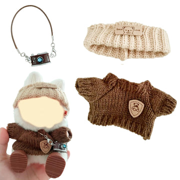 Clothes for Doll Accessories Handcrafted 15cm-17cm for Labubu Doll enhanced Knitted Sweater for Dolls Outfit with Accessories Cute Clothes for Dolls Dress up Unique Style(Brown)