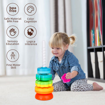 Practicejqden Educational Baby Spinning Stacking Toy, Stacking Rings Baby Toy, Montessori Learning Toys For Toddlers, Fine Motor