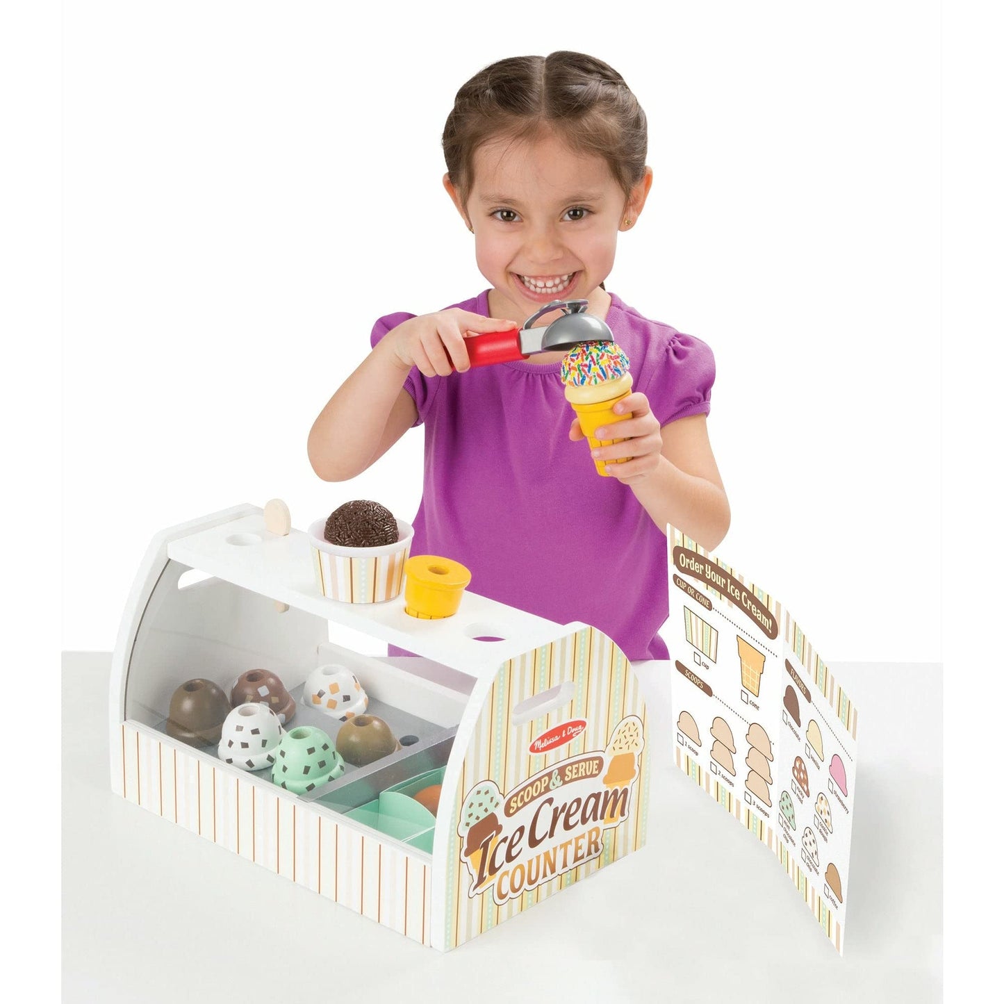 Melissa & Doug Wooden Scoop And Serve Ice Cream Counter With Play Food And Accessories (28 Pcs) Pretend Food, Ice Cream Toys, Fo