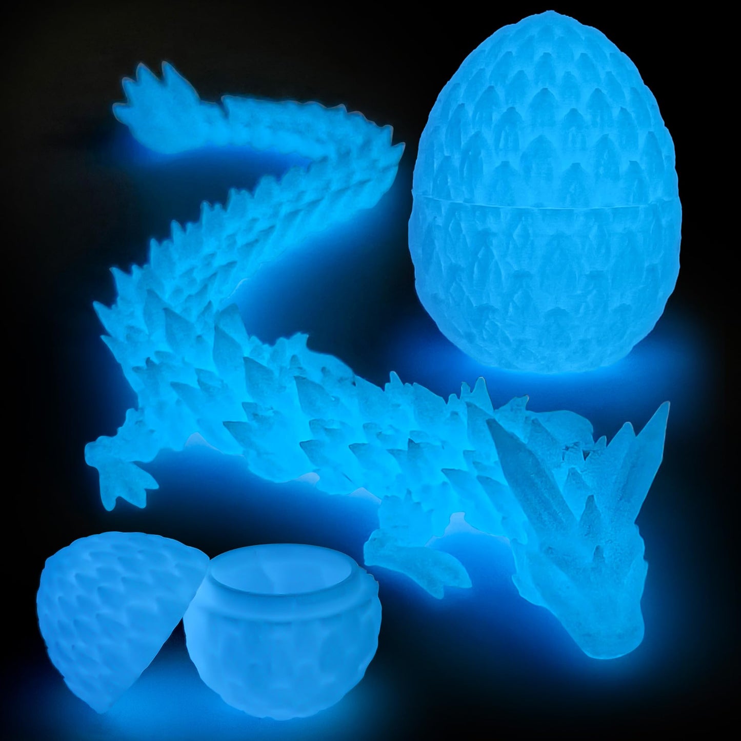 Philicoco 3D Printed Articulated Dragon Egg - Easter Basket Stuffers, Fidget Toy Gift For Kids & Adults(Glow)
