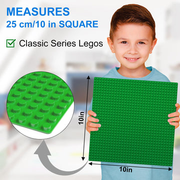 Pokiiulk Classic Baseplates Building Plates, 2 Pack 10'' X 10'' Building Bases Compatible With All Major Brands, Classic Green B