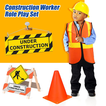 Gejoy 48 Pcs Kids Construction Birthday Party Supplies Worker Costume Role Play Construction Hats And Vests For Kids Tote Bag And Traffic Cones For Dress Up Supplies