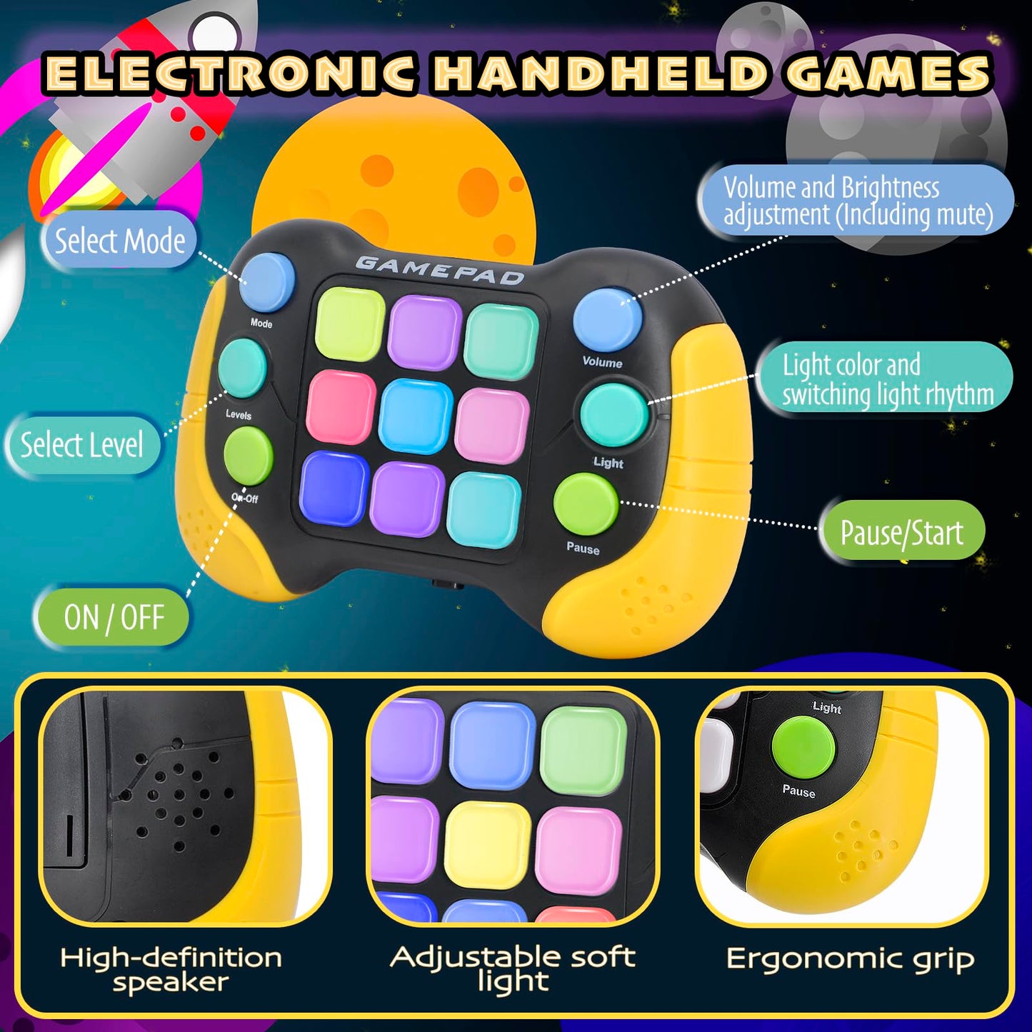 Thinhous Quick Push Pop Game - 5 Mode Electric Fast Push Handheld Games Sensory Button Light Up Toys With 7 Color Lights, Party