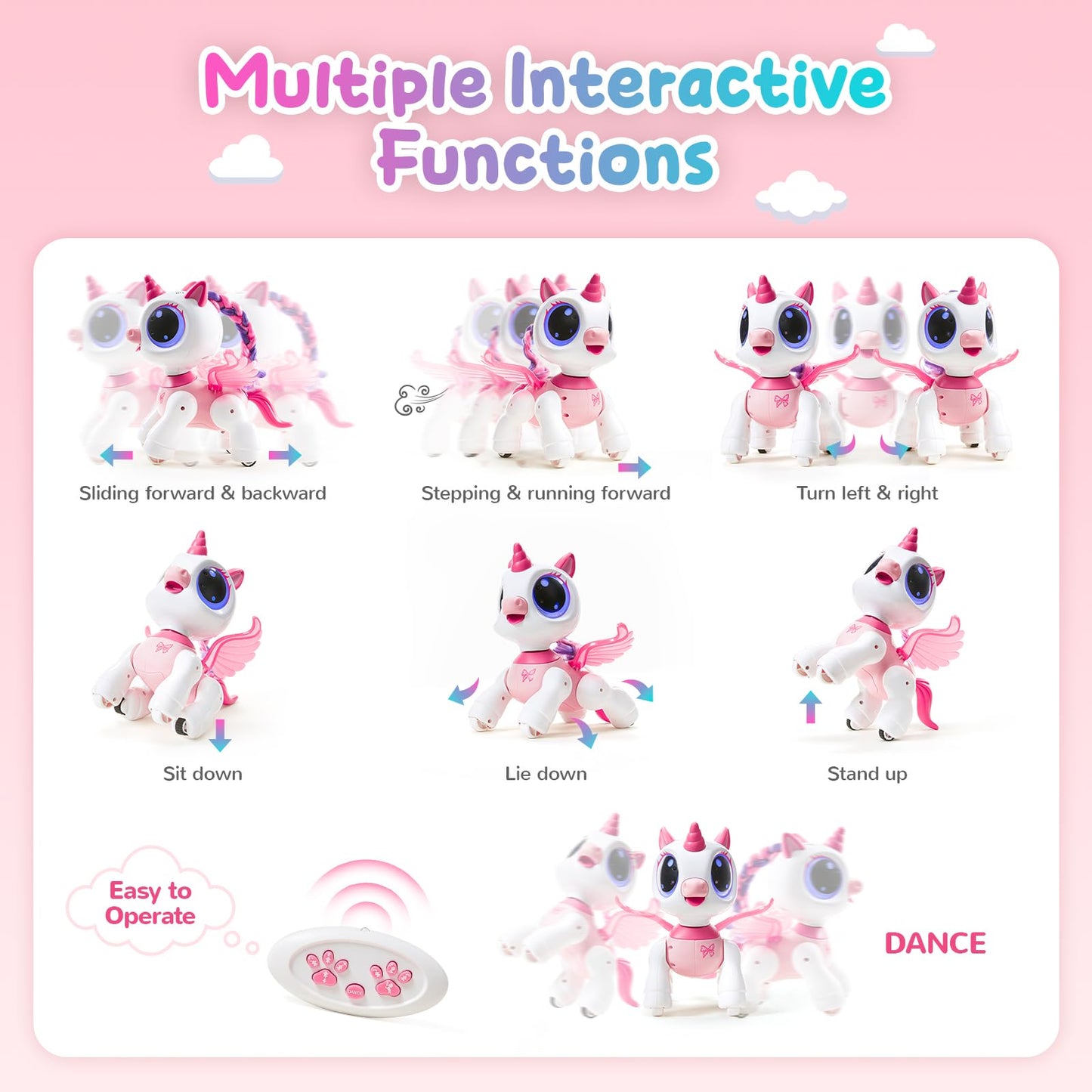 Sgile Unicorn Toy For Girls Robot Pet For Kids Age 3 4 5 6 7 8 Years With Music Dance Walk And Interactive Gesture Sense Program Treats, Preschool Stem Learning Remote Control Toy For Toddler Pink