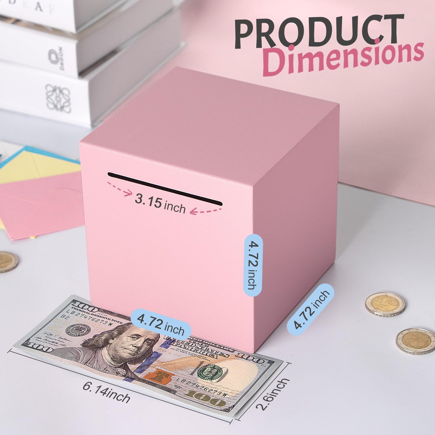 Piggy Bank For Adults Must Break To Open, Unbreakable Adults Piggy Bank Made Of Stainless Steel, Metal Saving Bank (Pink, 4.72-I