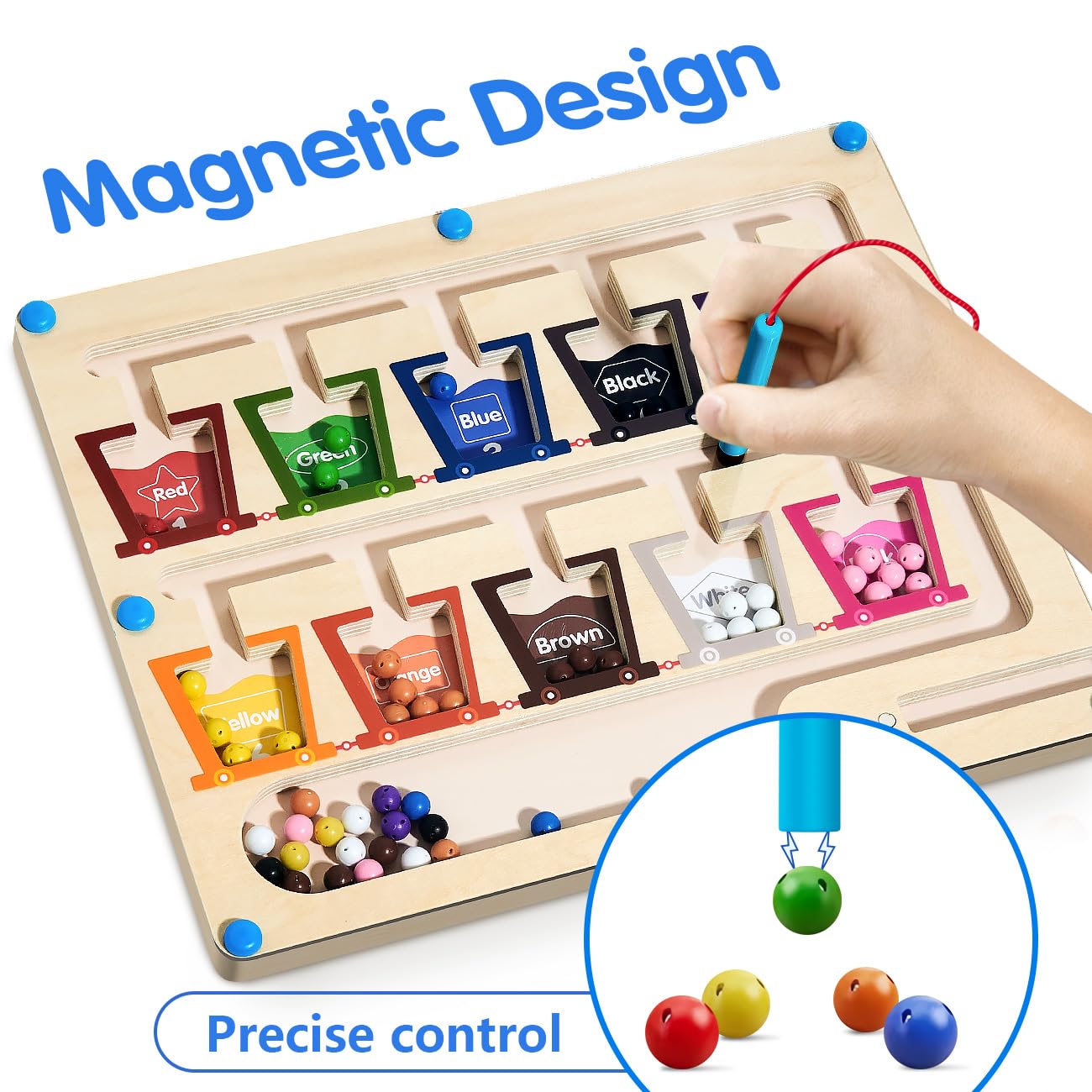 Motree Montessori Toys For 3 Year Old Girls/Boys, Wooden Magnetic Color Number Maze Educational Board Activity For Kids, Toddler