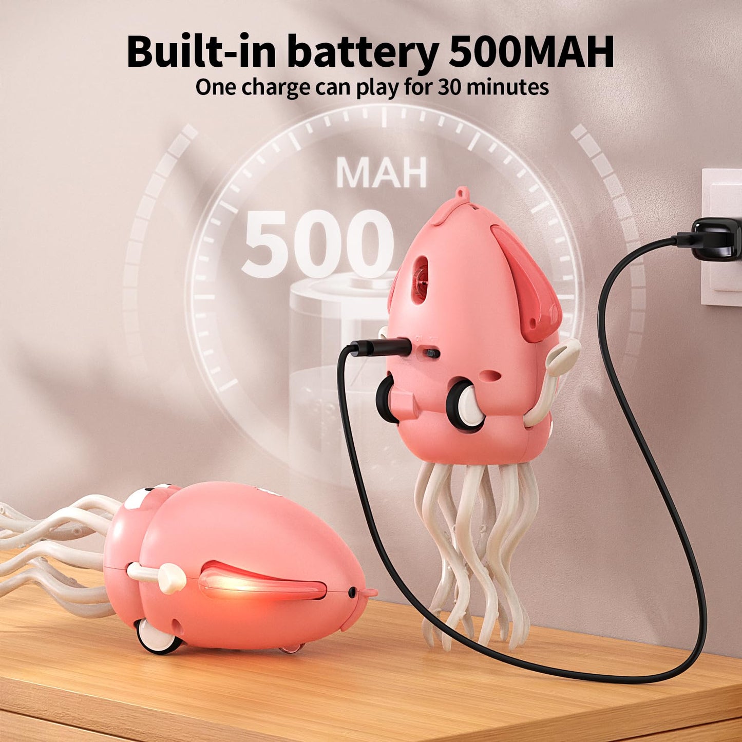 SWTOIPIG Electric Dancing Octopus Toy with Led Light and Music Kids Electric Crawling Octopus Tummy Time Toys Rechargeable Interactive Sensory Toys for Christmas Birthday Gift (Pink)