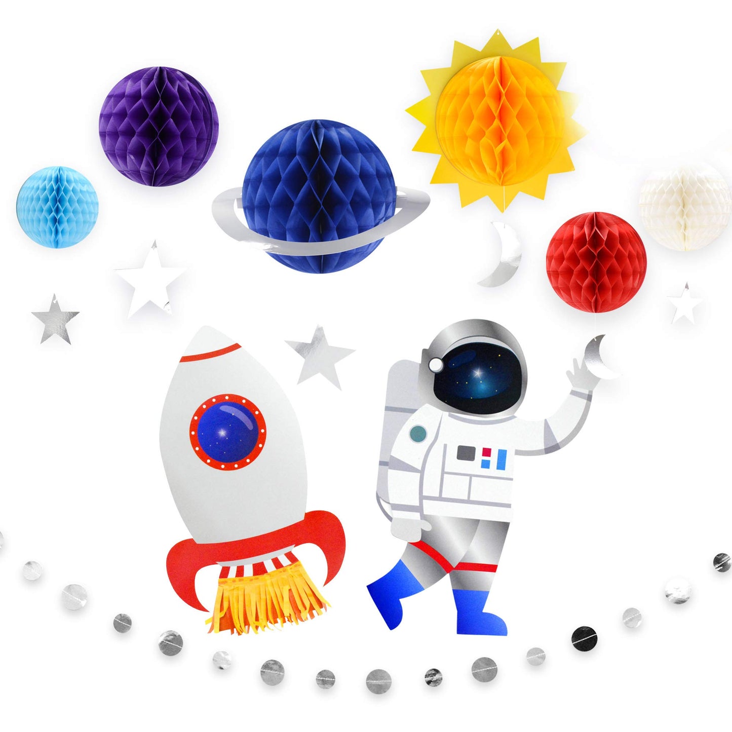 9Pcs Outer Space Decorations Solar System Hanging Supplies Galaxy Planets Honeycomb Space Birthday Party Decor Ceiling Ornaments -Like New