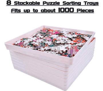8 Puzzle Sorting Trays With Lid 8X8 Premiunm Puzzle Trays For Puzzle Lovers For Puzzles Up To 1000-1500 Pieces,Puzzle Tray, Convenient Tool For Puzzle Lovers (White)