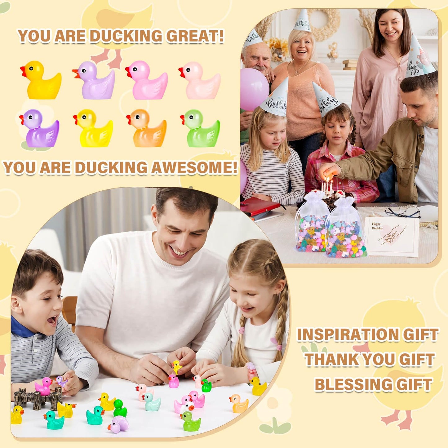 selizo 180Pcs Mini Resin Ducks, Tiny Duck for Micro Landscape Fairy Garden, Dollhouse Ornament for Hide and Seek Prank, Party Fa
