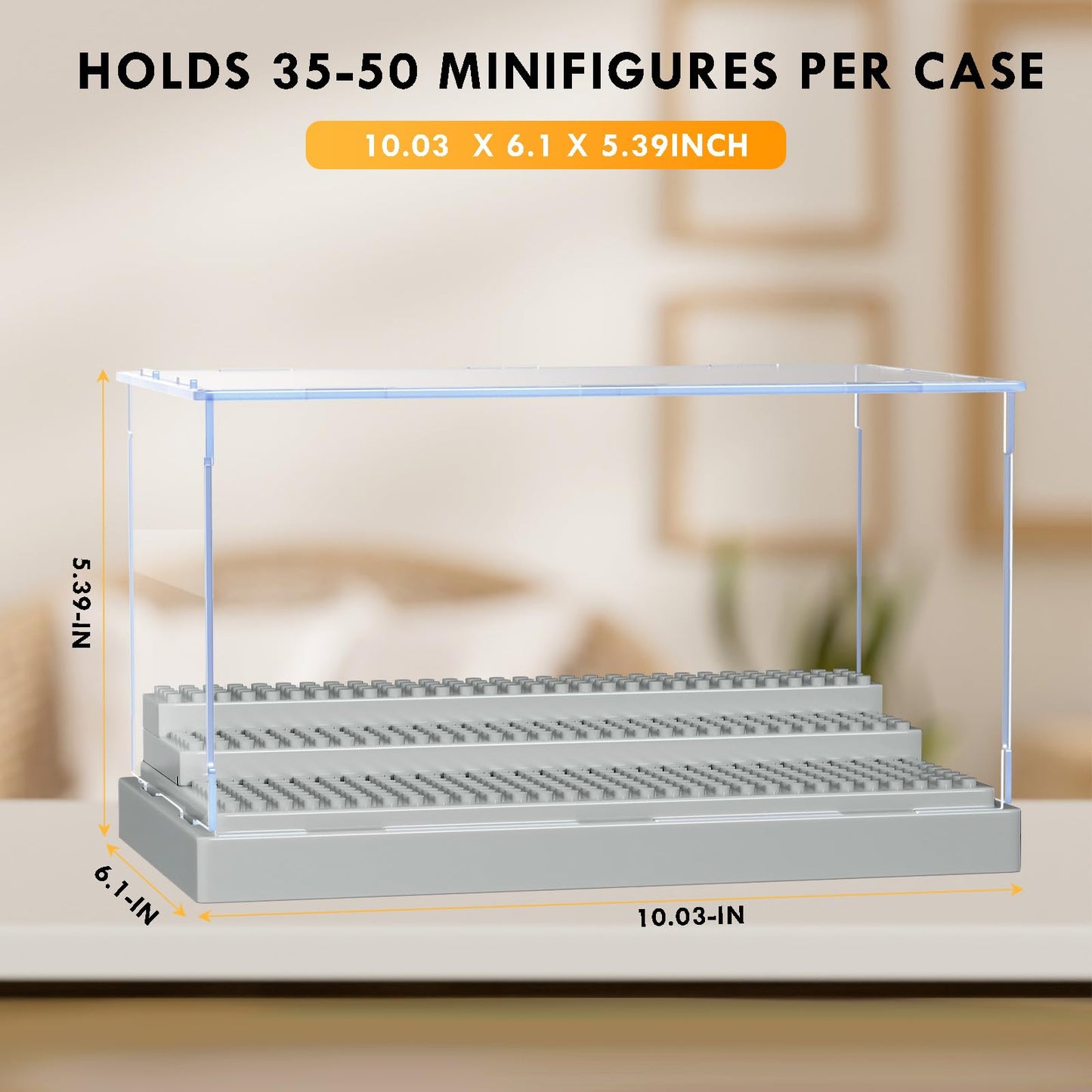 Kku Display Case For Figures, Minifigure Display Case Box Storage 10'' X 6.1'' X 5.4'', Action Figures Blocks For Display With 3