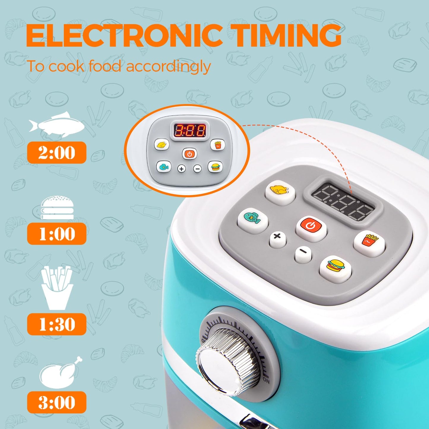 Acrofek Toy Air Fryer For Kids, Color-Changing Kids Kitchen Playset Accessories,Pretend Play Food.Kids Kitchen Playset With Soun