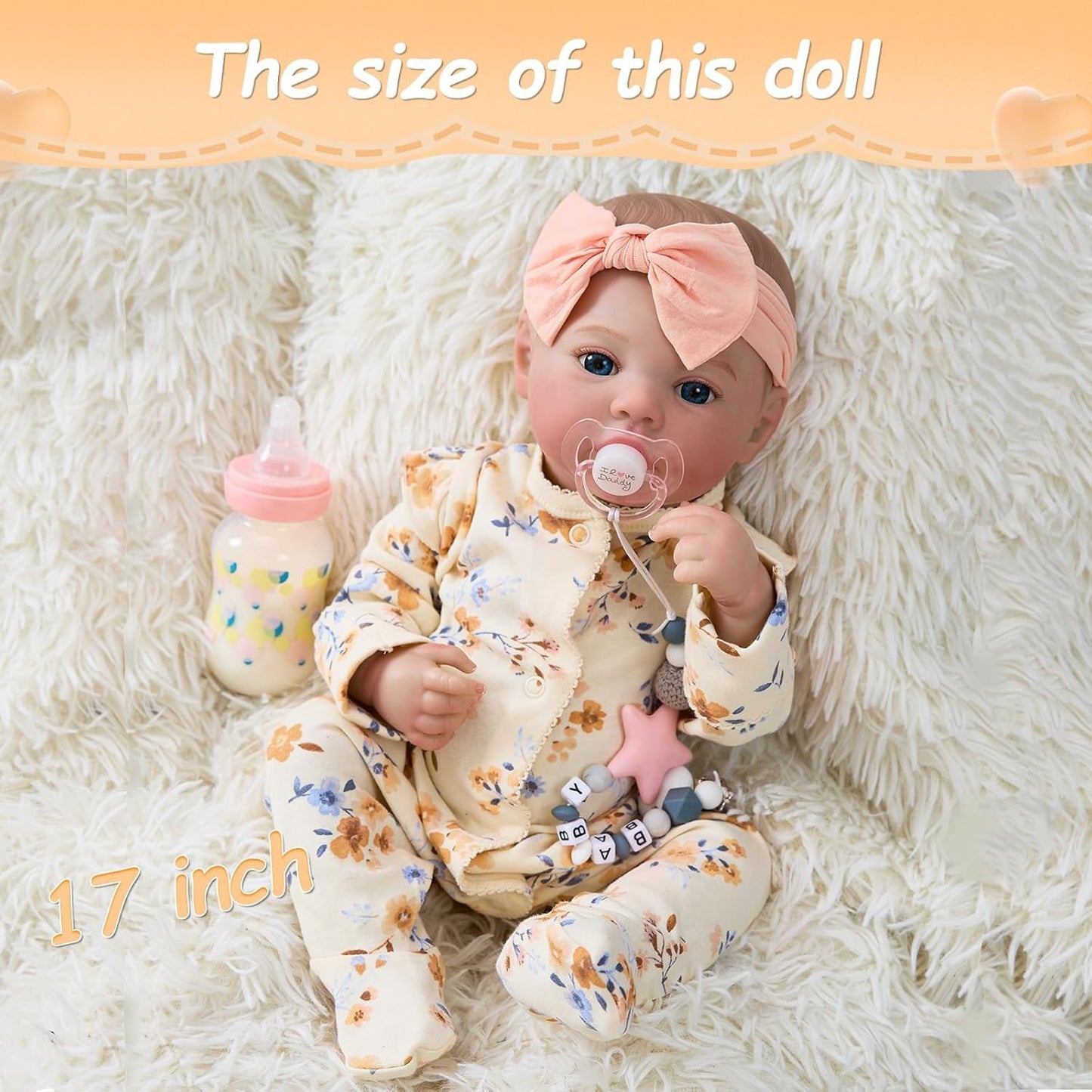 Myrebaby 17' Realistic And Cute Reborn Baby Girl Zoey Opened Her Eyes, Handmade Lifelike Reborn Doll, Advanced Painted Vinyl Gift Set For Kids Age 3+