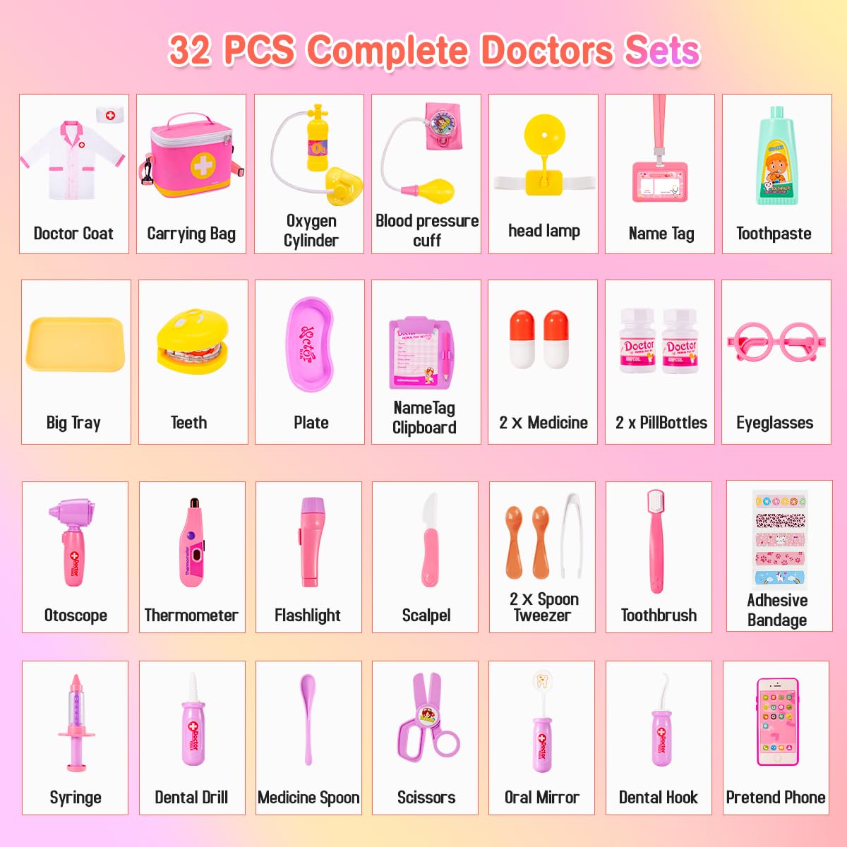 Meland Doctor Kit for Toddlers 3-5, Dentist Play Set with Teeth for Kids Pretend Play Girl Toys Birthday Gift for Toddler Girls