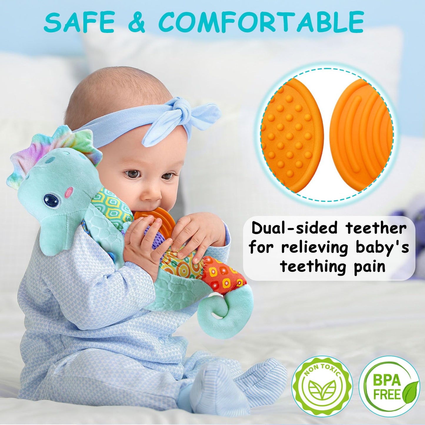 Fuzqq Baby Toys 0-6 Months,Infant Musical Stuffed Animals Soft Toy With Bright Colors,Crinkle Sound Paper, Multi-Textures & Ratt