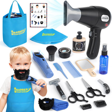 Barber Shop Pretend Play Toy, Kids Hair Salon Toys, Kids Shaving Kit for Boys Ages 3+ with Blow Dryer, Electric Shaver Toys, Too