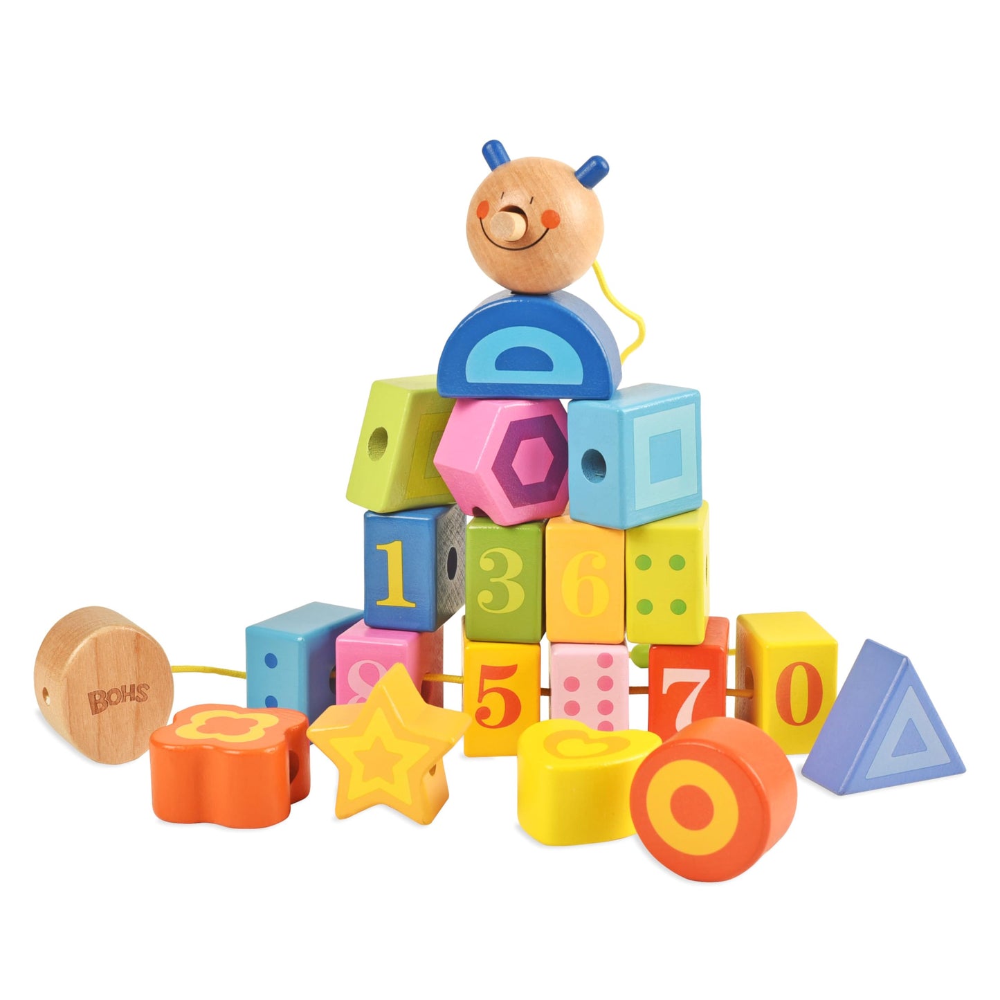 Bohs Caterpillar Lacing Blocks - Threading & Stacking - Toddler Learn Counting, Numbers And Shapes- Baby Kids Fine Motor Skills Toys