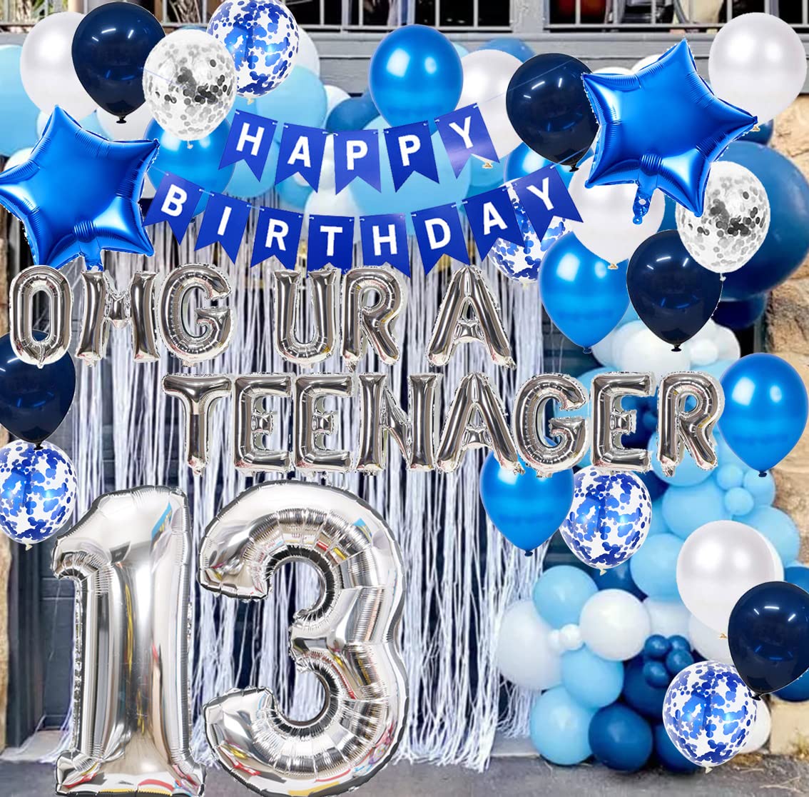 13Th Birthday Decorations Blue For Boys, Omg Ur A Teenager 13Th Birthday Decoration, Blue 13Th Birthday Banner Number 13 Star Fo