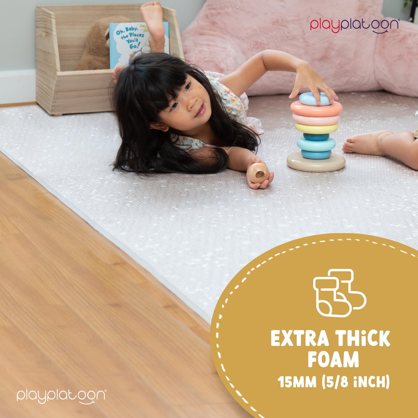 Play Platoon Non-Toxic Large Kids Play Mats For Floor, 9 Tile 72 X 72 Inch - Extra-Thick Foam Tiles, 24 X 24 Inch Puzzle Mat Pieces, Neutral Playmat For Toddlers & Childrens Playroom - Sand Star Print