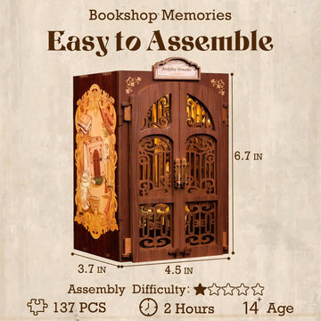 Fsolis Book Nook Kit, Diy Miniature House Room Kit For Adult Activity Mini Puzzle Booknooks Bookshelf Library Decor Gifts For Women Teenagers Craft Lovers(Bookshop Memory)