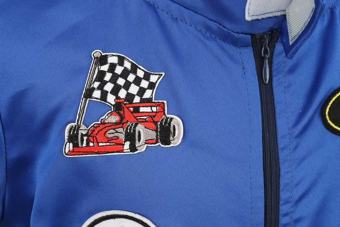 Lmyove Kids Race Car Driver Costume Boys Girls Racing Halloween Play Role Dress Up Racer Jumpsuit And Car Cap Toddler 3-9Y (Medium, Blue)