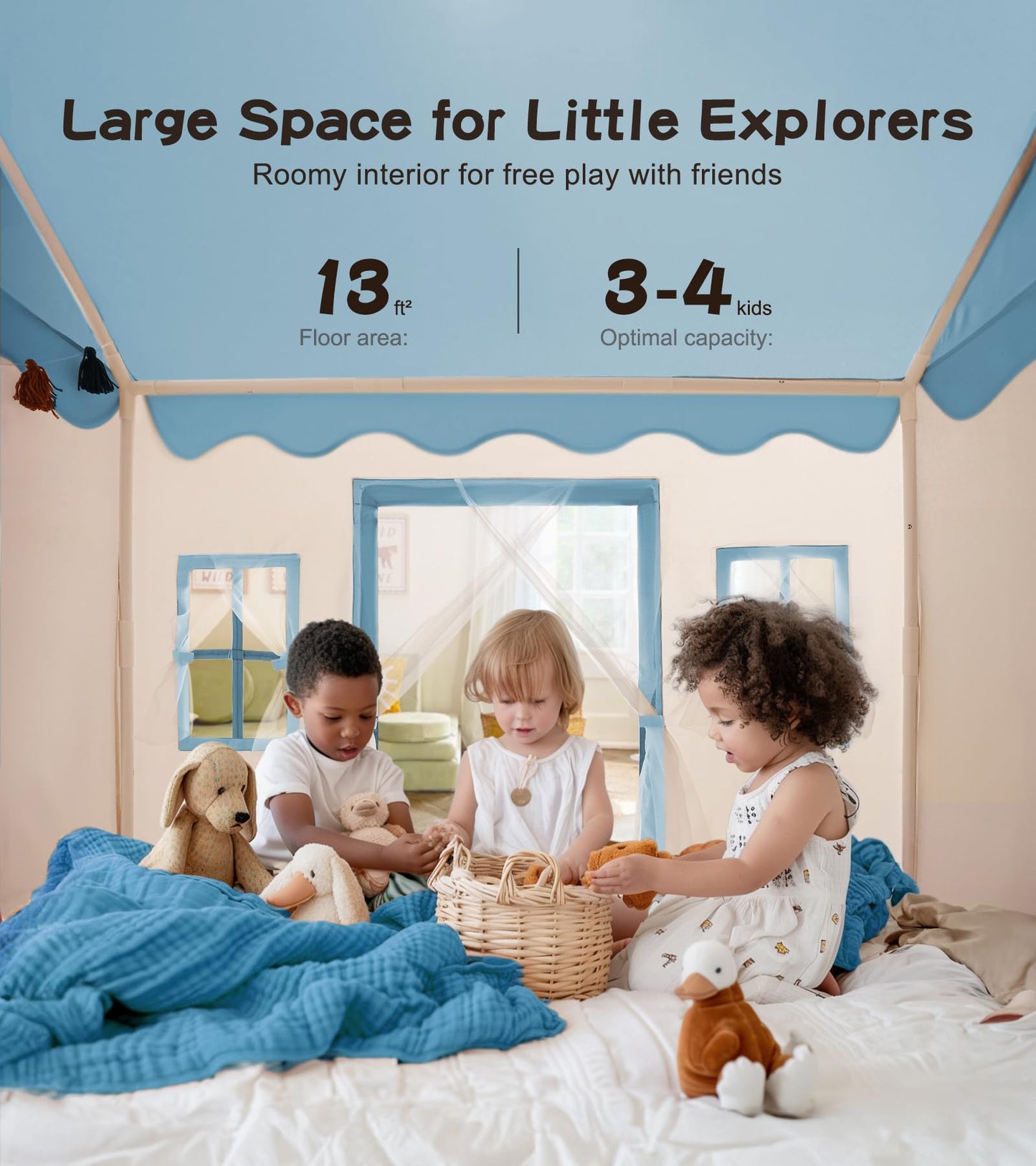 Play Tent with Mat, Star Light Large Kids Playhouse with Windows Easy to Wash, Indoor and Outdoor Play Tents for Kids, Little Do