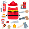 Umu Firefighter Costume For Kids, 14 Pcs Pretend Toy Wooden Fireman Role Play Firefighter Accessories With Fire Extinguisher And