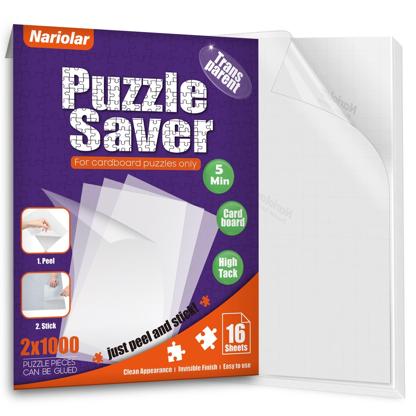 Nariolar Ultra-Adhesion Transparent Puzzle Glue Sheets, 16 Puzzle Saver Sheets for Preserving Up to 2x1000-Piece Jigsaws