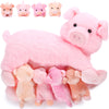 Honoson Pink Pig Stuffed Animal with 4 Magnetic Baby Pigs - Cuddly Plush Mommy Toy for Kids, Birthday Gifts & Baby Shower Decor
