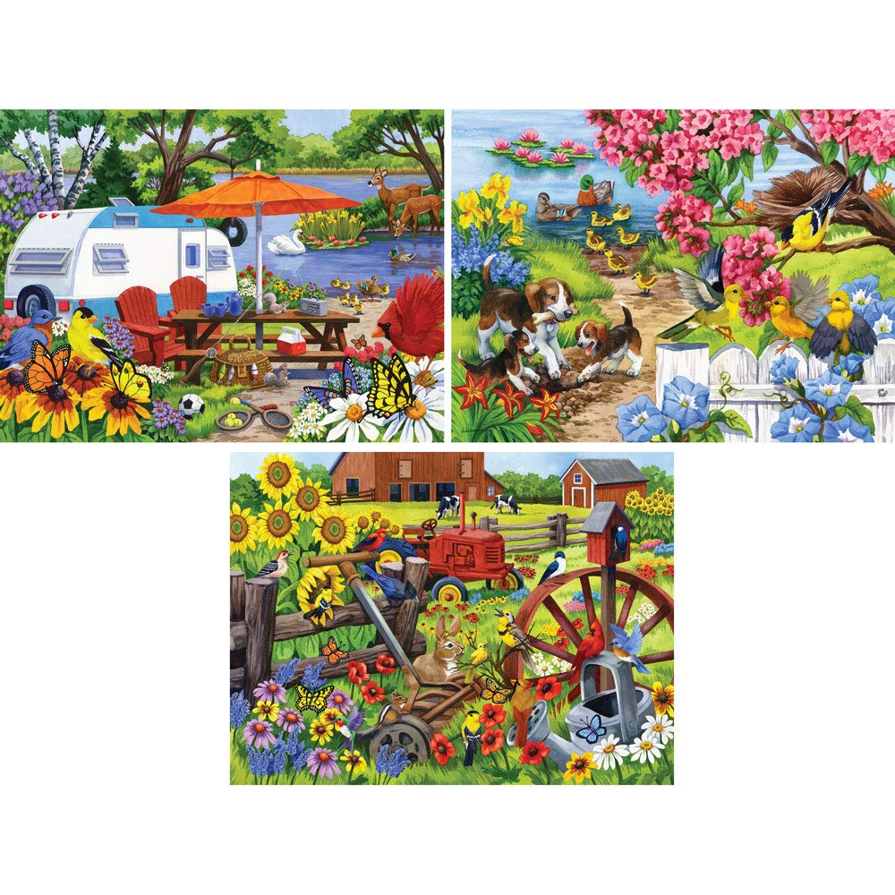 Bits And Pieces – Value Set Of Three 500 Piece Jigsaw Puzzles For Adults – Colorful Flowers Farm And Animal Jigsaw Puzzles By Artist Nancy Wernersbach, Completed Puzzle Size: 18' X 24'