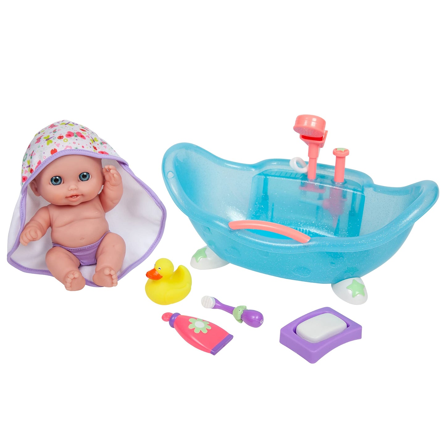 Jc Toys Lil Cutesies 8.5' All Vinyl Doll And Real Working Bath Set | Posable And Washable | Removable Outfit | Bath With Play Accessories Ages 2+ , Blue