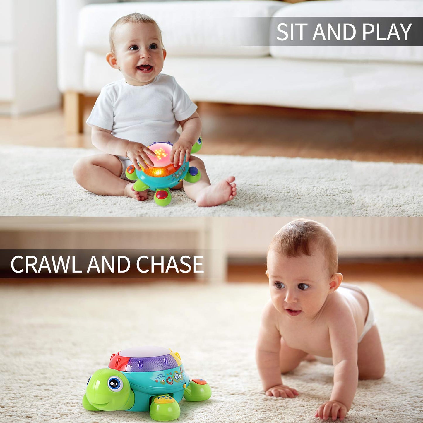 Iplay, Ilearn Baby Musical Turtle Toy, Spanish English Bilingual Learning, Toddler Crawling Toys W/ Light & Sound, Infant Development Educational Birthday Gifts 6 7 8 9 10 12 Month 1 Year Old Boy Girl