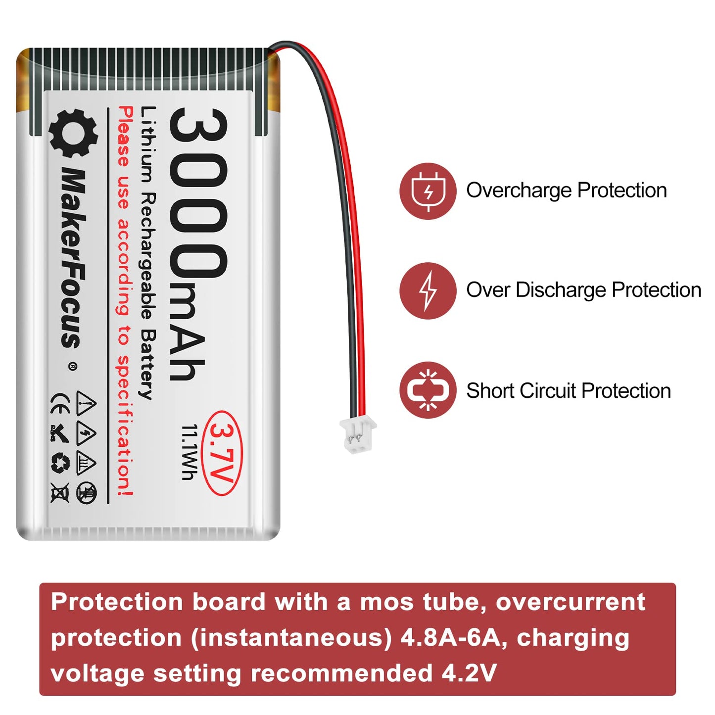MakerFocus 4pcs 3.7V 3000mAh LiPo Battery with Protection Board for Arduino ESP32