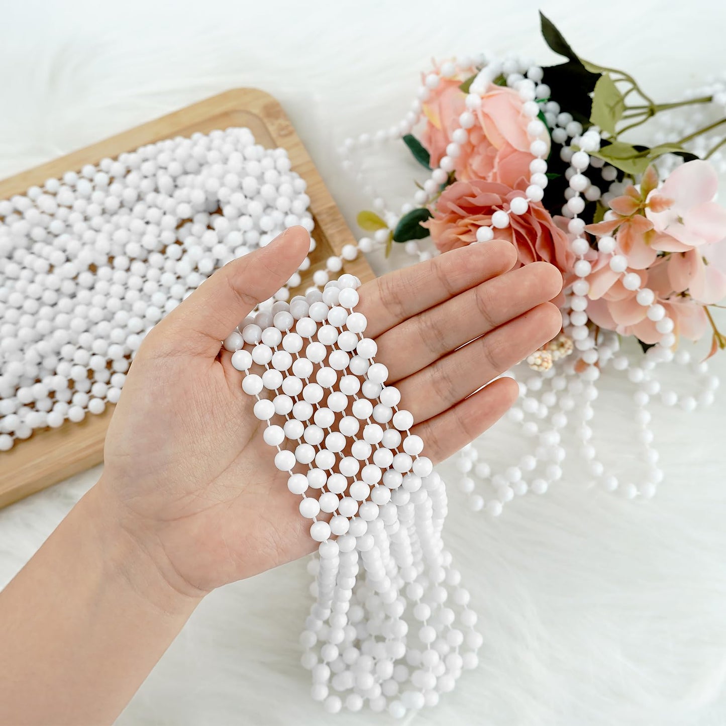 ZZYFGH 33'' 7mm St Patricks Day Beads Necklace, White Bead Necklace Bulk, Mardi Gras Round Beaded Necklaces for Party Favors Cos