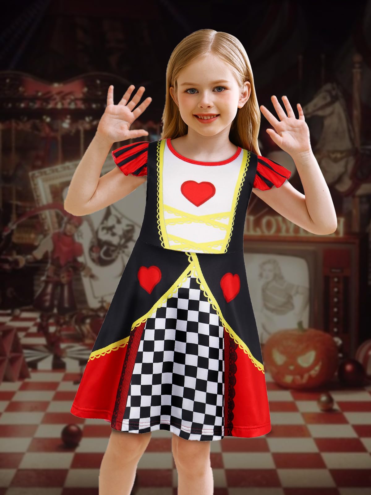 Eledobby The Queen Of Hearts Dresses For Girls Princess Costume Kids Halloween Outfits Birthday Party Cosplay Dress 5T 6X