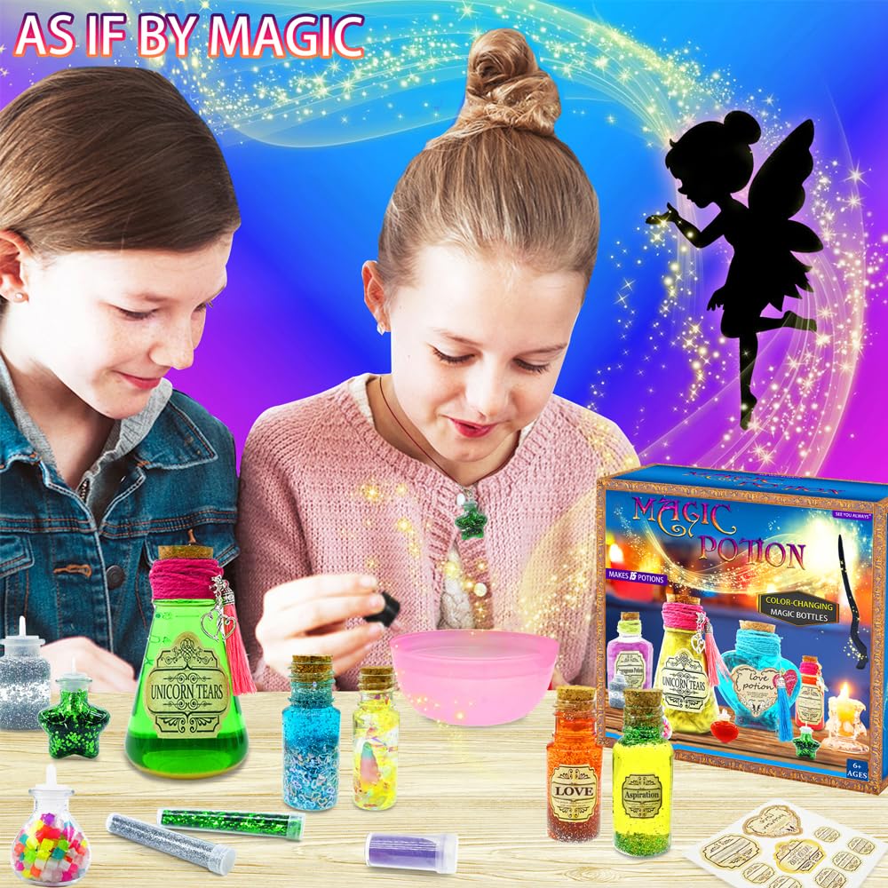 See You Always Magic Fairy Potion Kits For Kids - Diy 15 Larger Bottles Witches' Magical Color Changing Potions Art Craft Kit, F