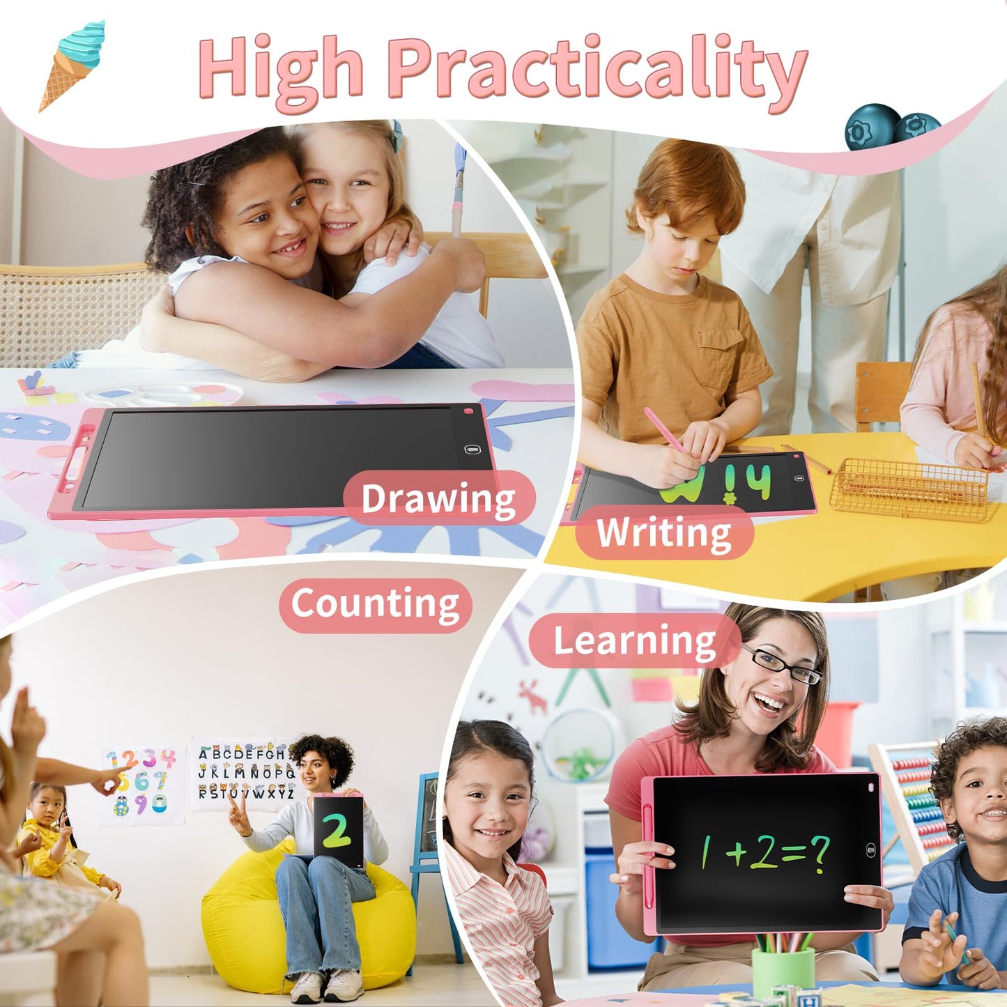 Genialba 10-Inch LCD Writing Tablet - Colorful Doodle Board for Kids, Educational Toy, Pink & Blue, Model 5d750780