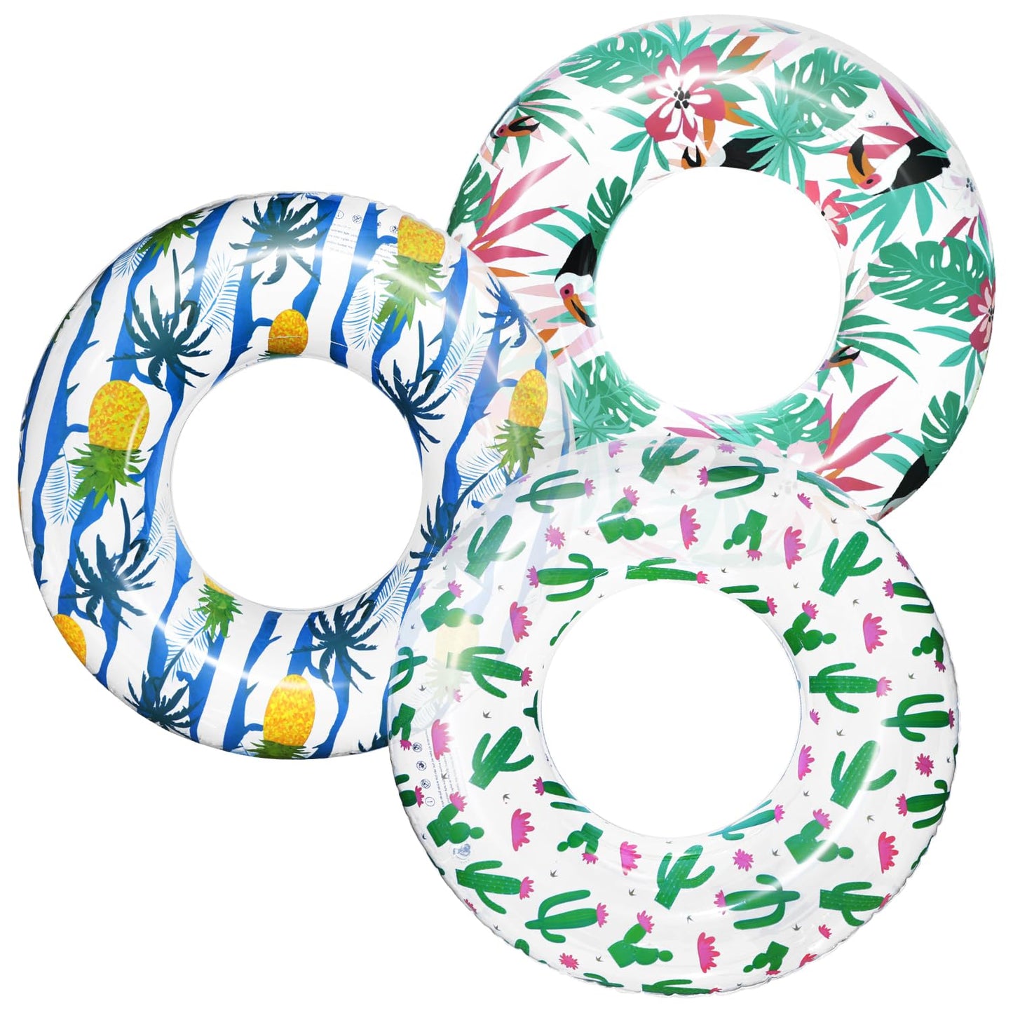 Polita Pool Tubes For Adults, Pool Floats Tube With Printed, Summer Beach Party Pool Inner Tubes For Adults Kids (3Pcs)