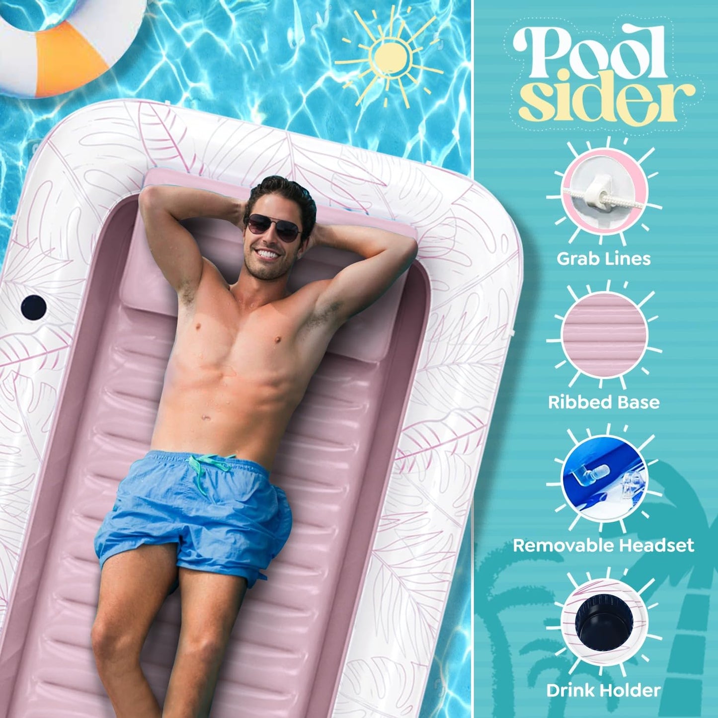 enhanced Inflatable Tanning Pool Lounger | Large Inflatable Tanning Bed for mature-themeds | Multipurpose Pool Floats | Inflatable Pool Float | Tanning Float - Pink